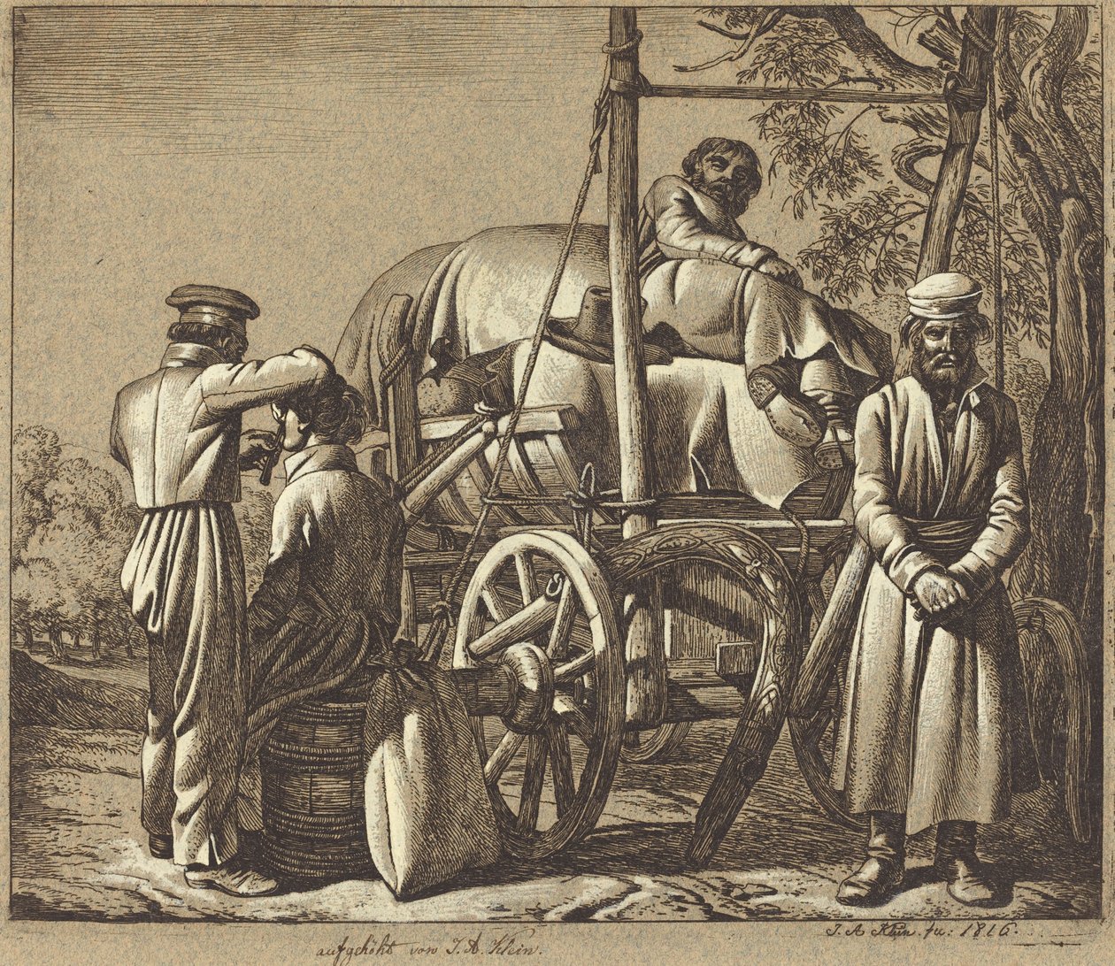 Russische Soldaten mit einem Barbier von Johann Adam Klein