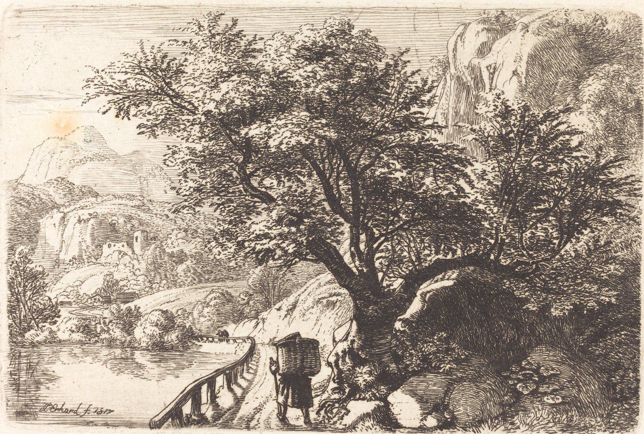 Bauer, der entlang eines Flusses geht von Johann Christoph Erhard