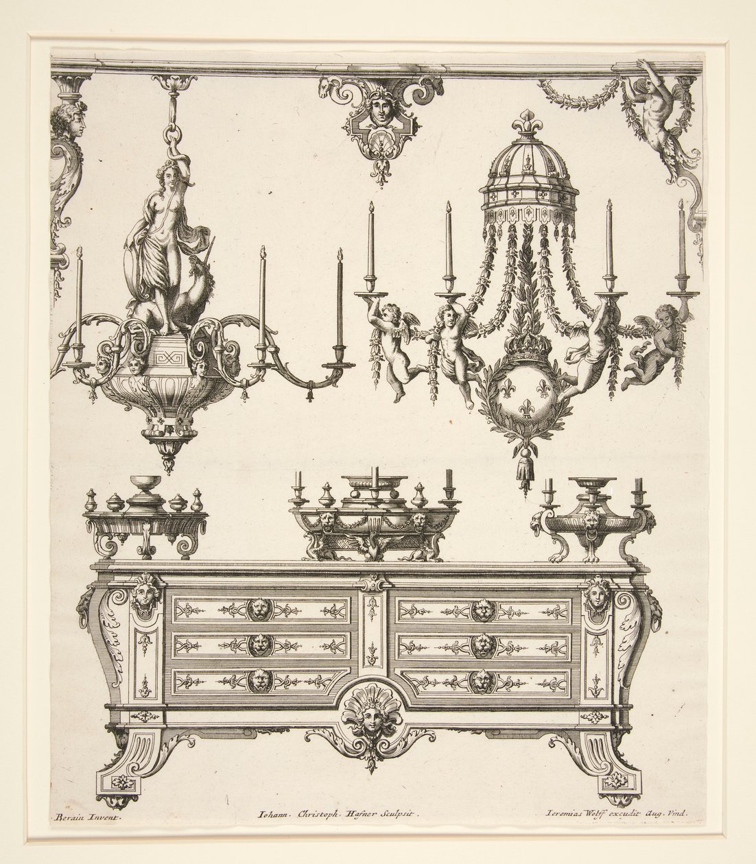 Blatt aus Kommoden und Kronleuchter von Johann Christoph Hafner