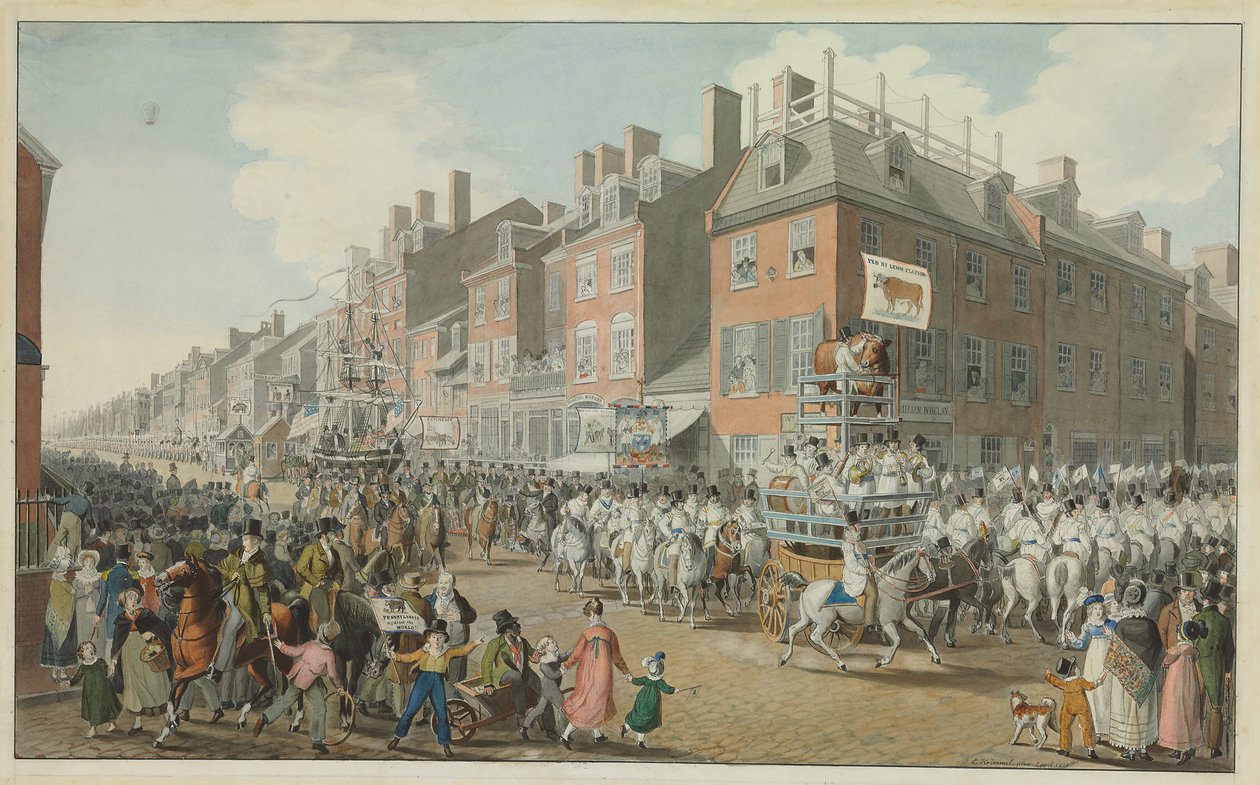 Parade der Lebensmittelhändler, Philadelphia, 1821 von Johann Ludwig Krimmel