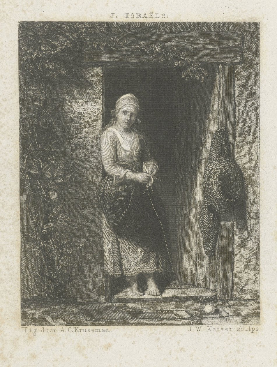 Junge Frau mit Strickarbeit von Johann Wilhelm Kaiser (I)