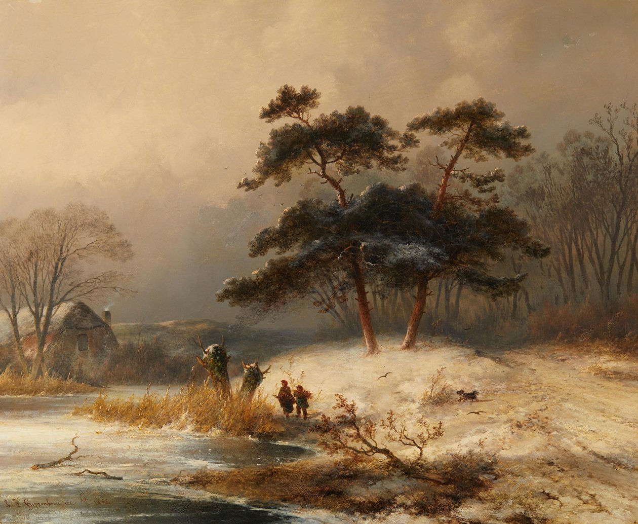 Reisigsammler im Winterwald von Johannes Franciscus Hoppenbrouwers