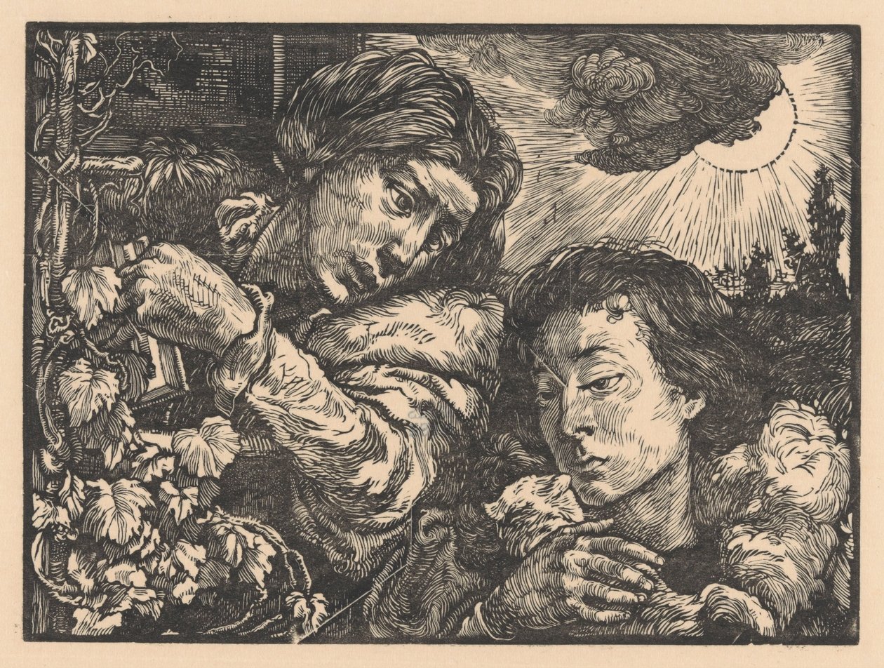 Zwei Frauen bei einem Weinstock von Johannes Josephus Aarts