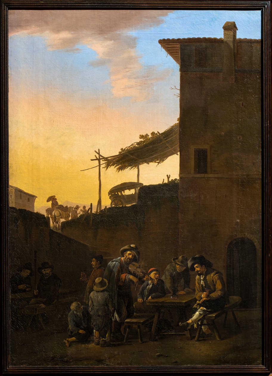 Trinker vor einem italienischen Gasthaus von Johannes Lingelbach