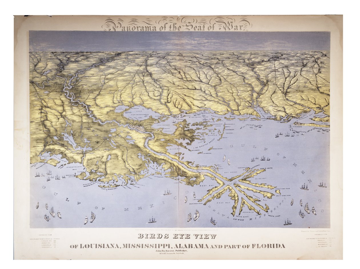 Panorama des Kriegsschauplatzes: Vogelperspektive von Louisiana, Mississippi, Alabama und einem Teil von Florida, 1861 von John Bachmann