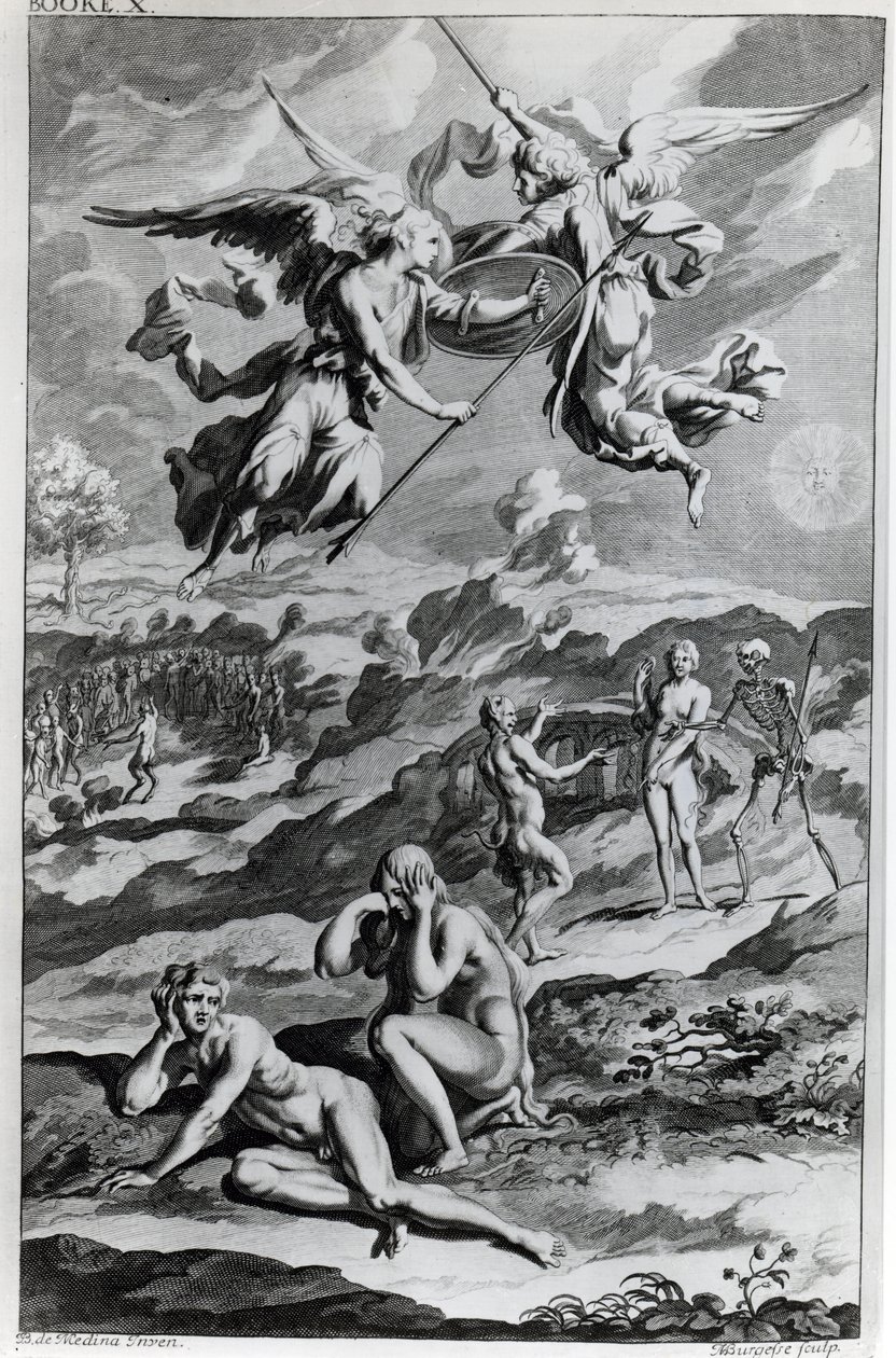 Adam und Eva nach dem Sündenfall, Illustration aus John Miltons 