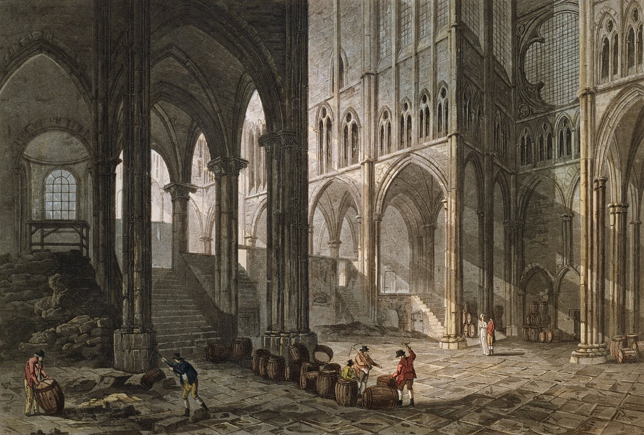 Händler verkauft Wein in der Basilika von Saint-Denis, 1809 von John Claude Nattes