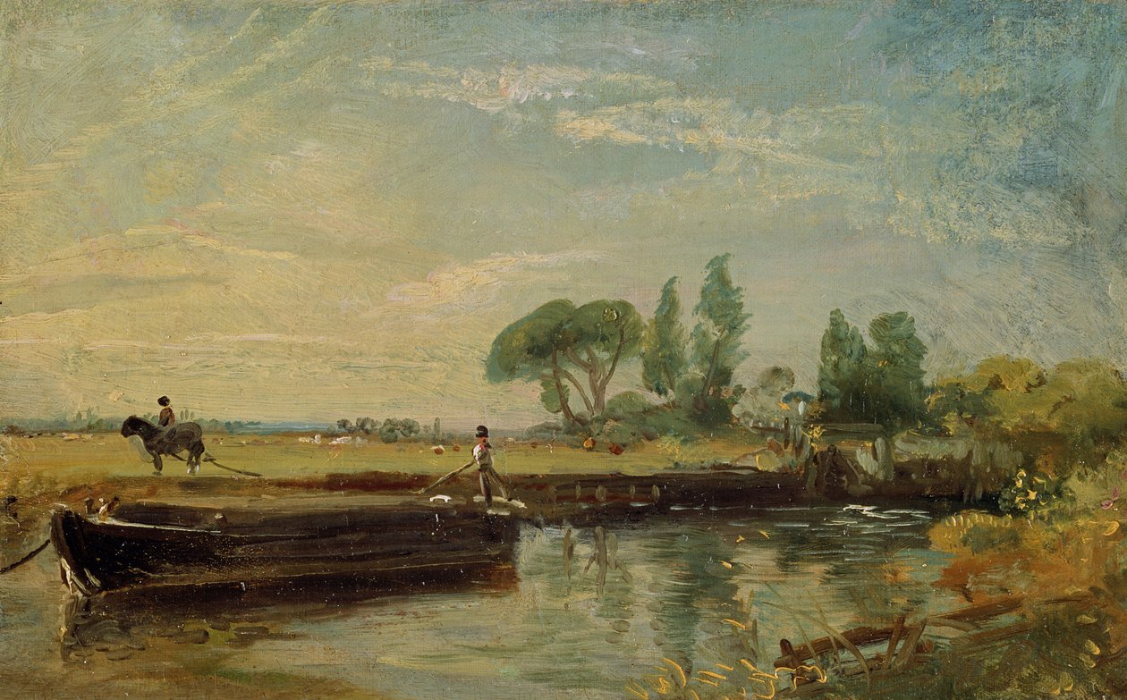 Ein Lastkahn unterhalb der Schleuse von Flatford, ca. 1810 von John Constable