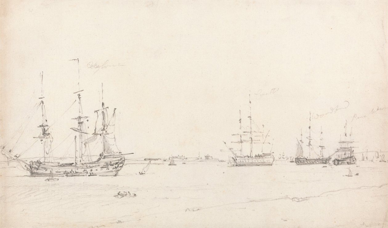 Vier Ostindienfahrer vor Anker von John Constable