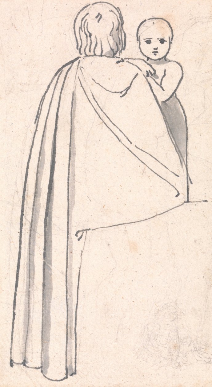 Rückansicht einer Frau mit Kind, das über ihre Schulter schaut von John Flaxman