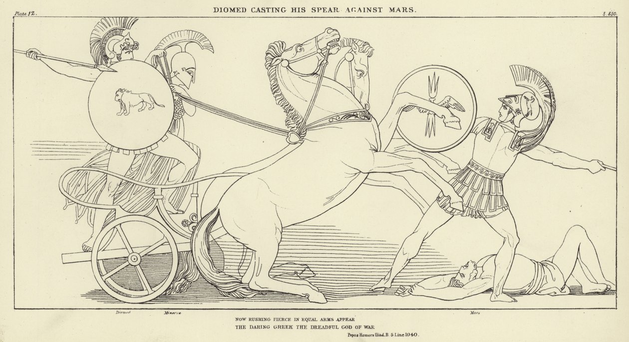 Diomed wirft seinen Speer gegen Mars von John Flaxman