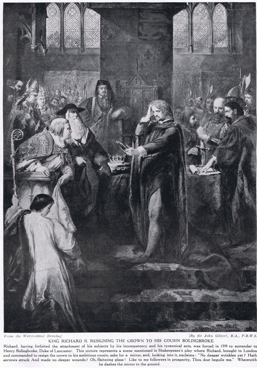 König Richard II. übergibt die Krone an seinen Cousin Bolingbroke, Illustration aus 