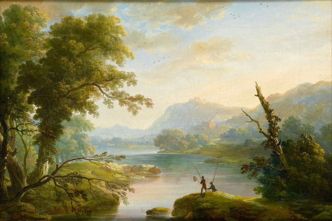 Fischer in einer Seenlandschaft von John Martin
