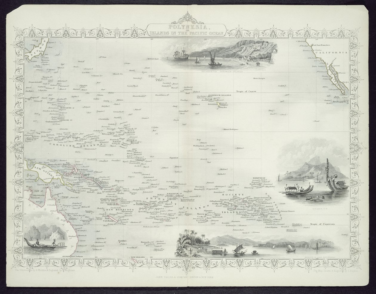 Polynesien oder Inseln im Pazifischen Ozean, aus einer Serie von Weltkarten von John Tallis und Co., New York und London, 1850er Jahre von John Rapkin