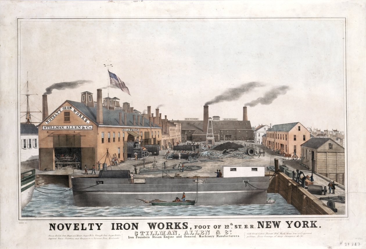 Novelty Iron Works, Stillman, Allen & Co. Dampfmaschinen- und allgemeine Maschinenhersteller, Fuß der 12. Straße, East River, New York, ca. 1841-1844 von John Ritto Penniman