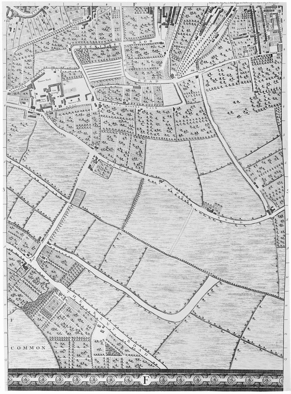 Eine Karte von Bermondsey, London, 1746 von John Rocque