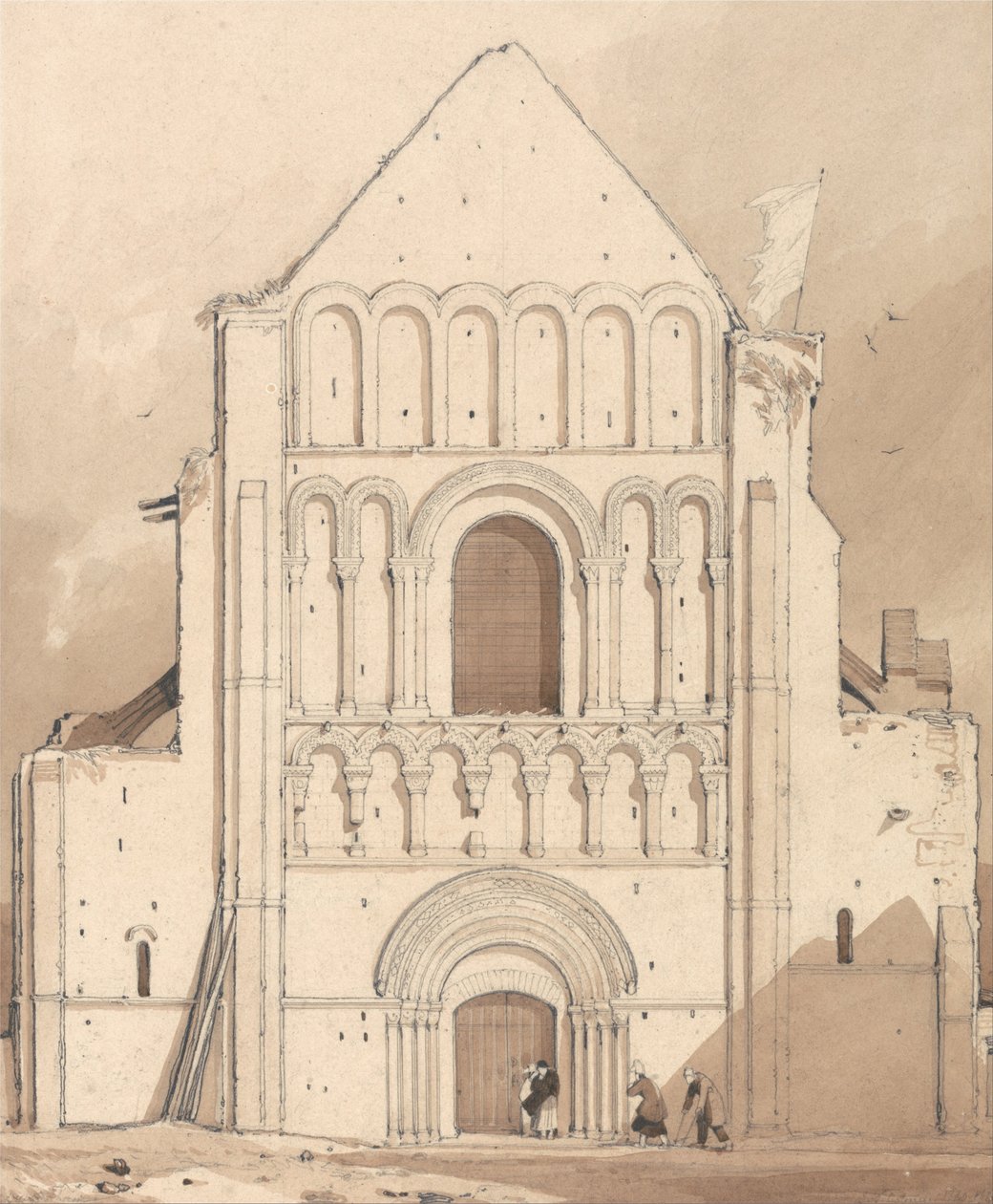 Westfassade der Kirche von Oyestraham (Ouistreham), nahe Caen, Normandie von John Sell Cotman