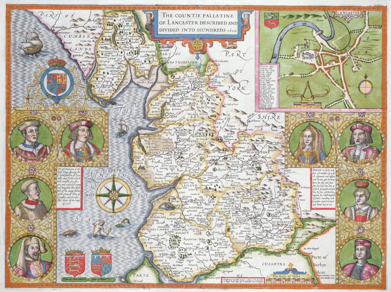 Lancashire im Jahr 1610, aus John Speed