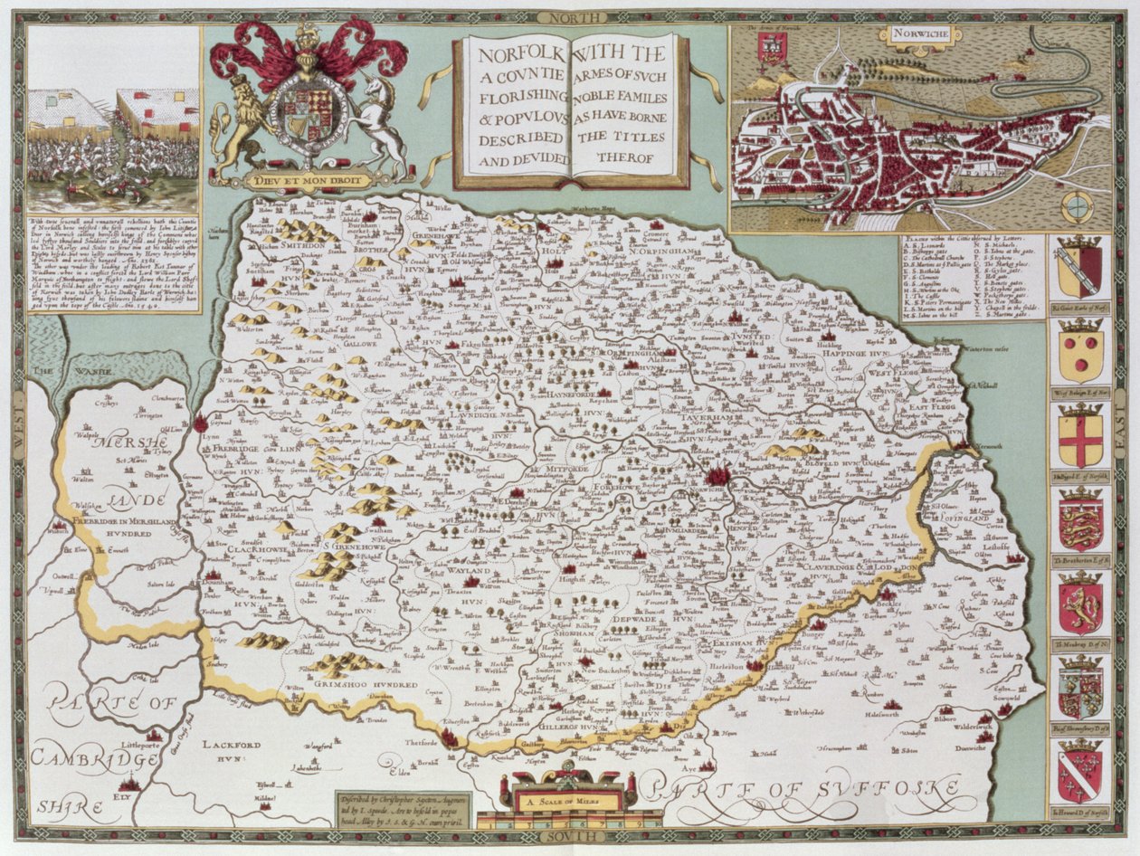 Norfolk, graviert von Jodocus Hondius (1563-1612) aus John Speed