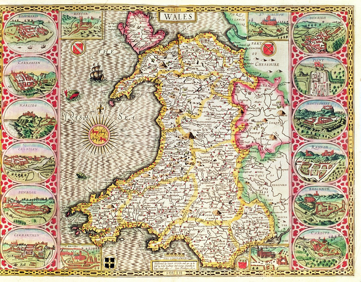 Wales, graviert von Jodocus Hondius aus John Speeds 