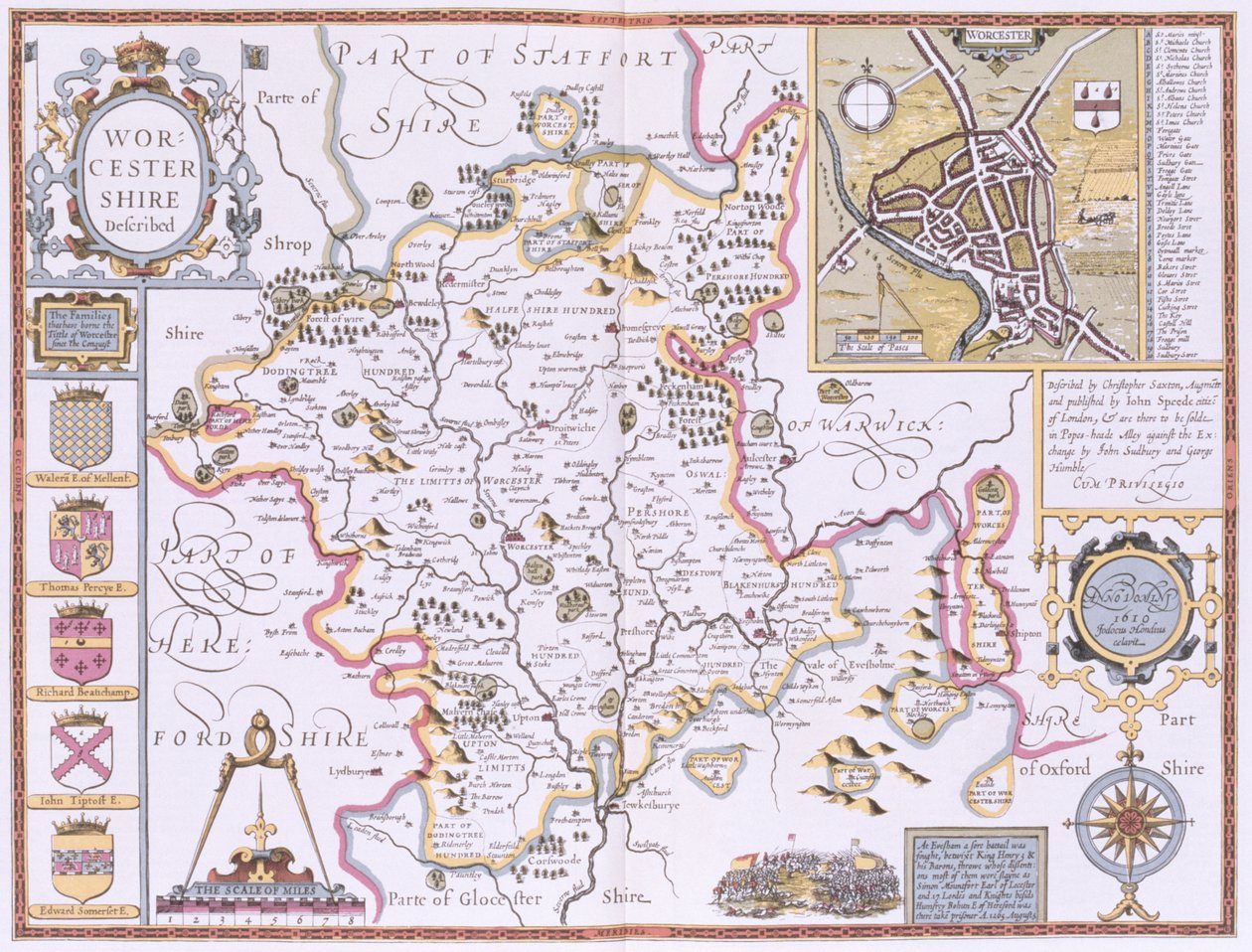 Worchestershire, graviert von Jodocus Hondius (1563-1612) aus John Speeds 