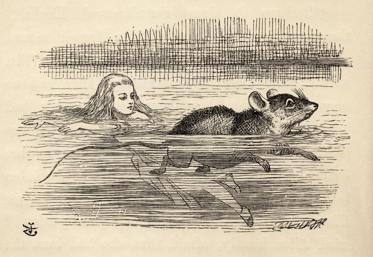 Alice schwimmt mit einer Maus im Tränenpool, aus 