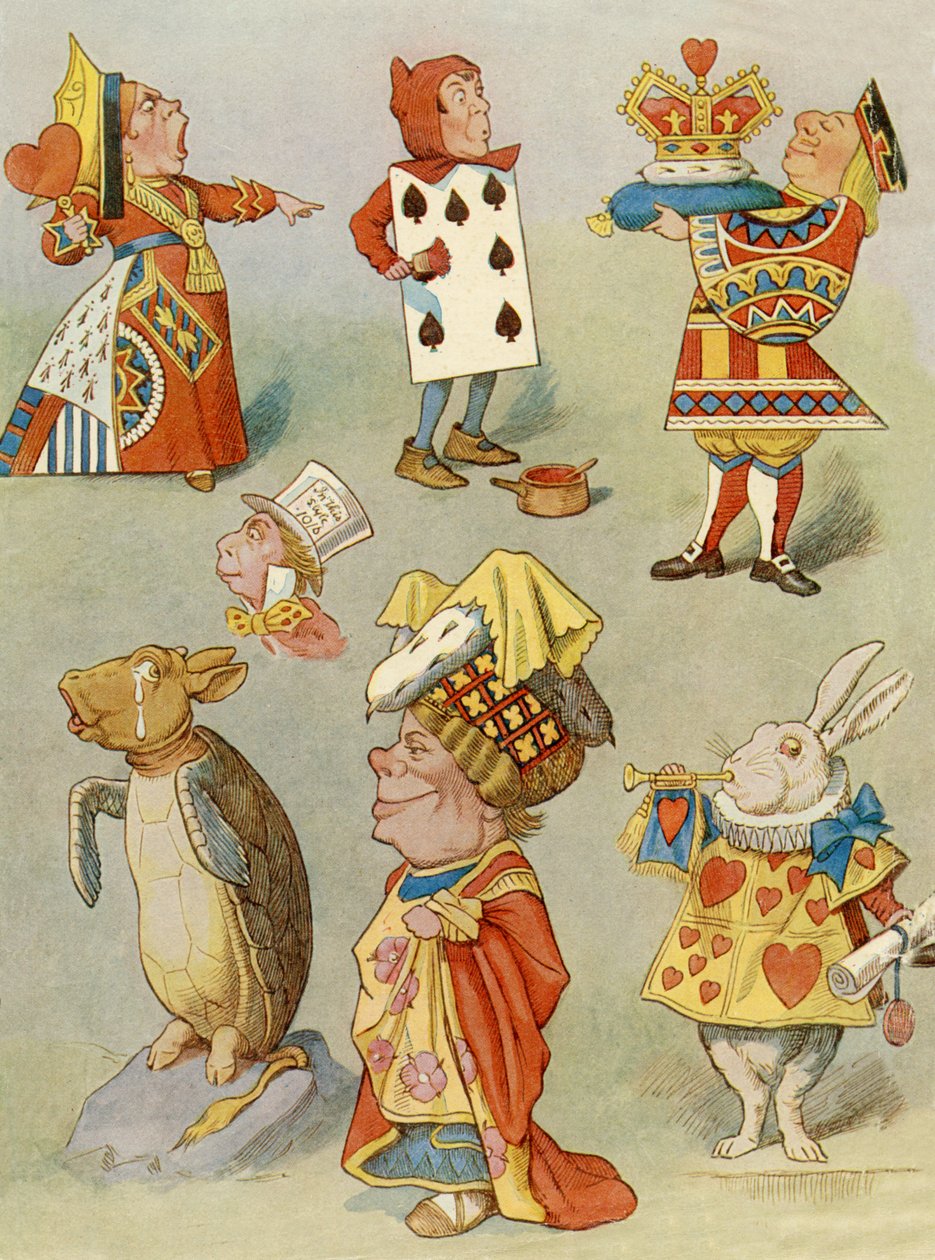 Charaktere aus Alice im Wunderland (Farbstich) von John Tenniel