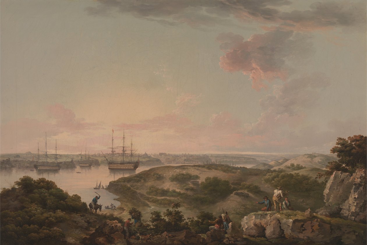 Port Mahon, Menorca mit britischen Kriegsschiffen vor Anker von John Thomas Serres