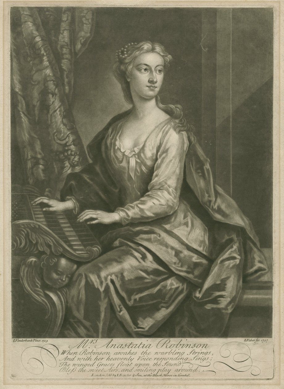 Mrs. Anastasia Robinson, graviert von John Faber dem Jüngeren, 1727 von John Vanderbank