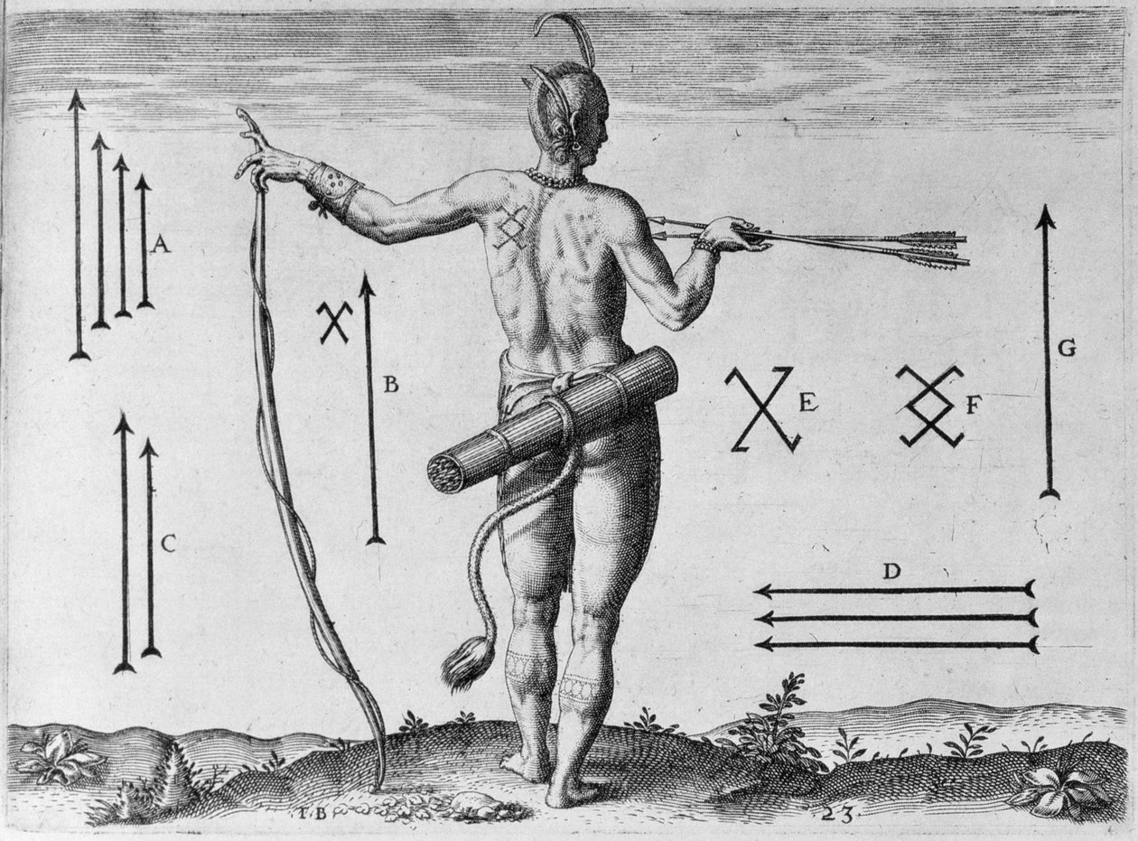Indische Markierungen, graviert von Theodor de Bry (1528-1598) von John White