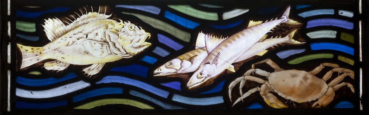 Fische und Krabben, Te Deum, Ostfenster von John William Brown