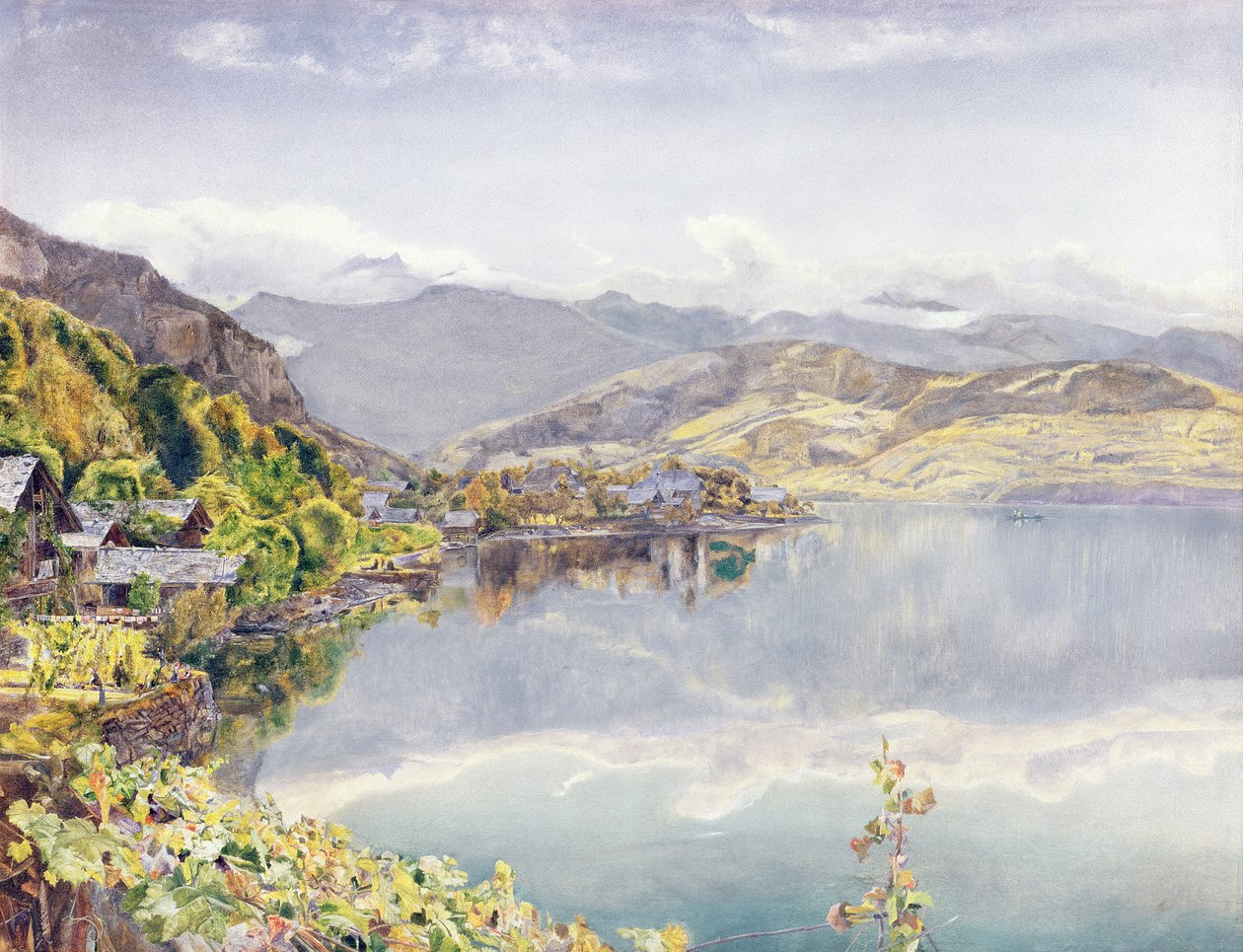 Der Vierwaldstättersee, Berg Pilatus in der Ferne, 1857 von John William Inchbold