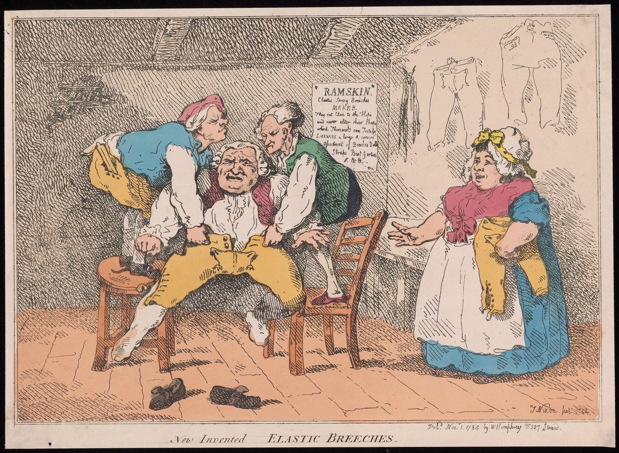 Neu erfunden - Elastische Hosen, veröffentlicht 1784 von John after Nixon