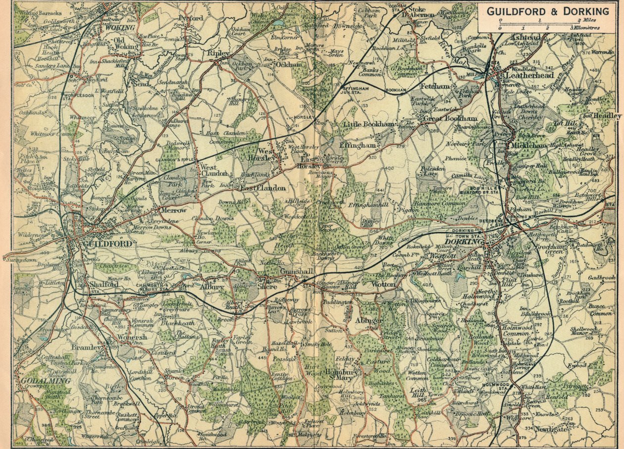 Guildford & Dorking, 20. Jahrhundert von John Bartholomew