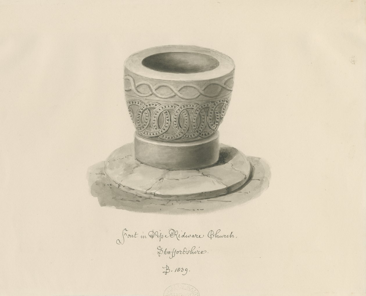 Taufbecken in der Pipe Ridware Kirche von John Buckler