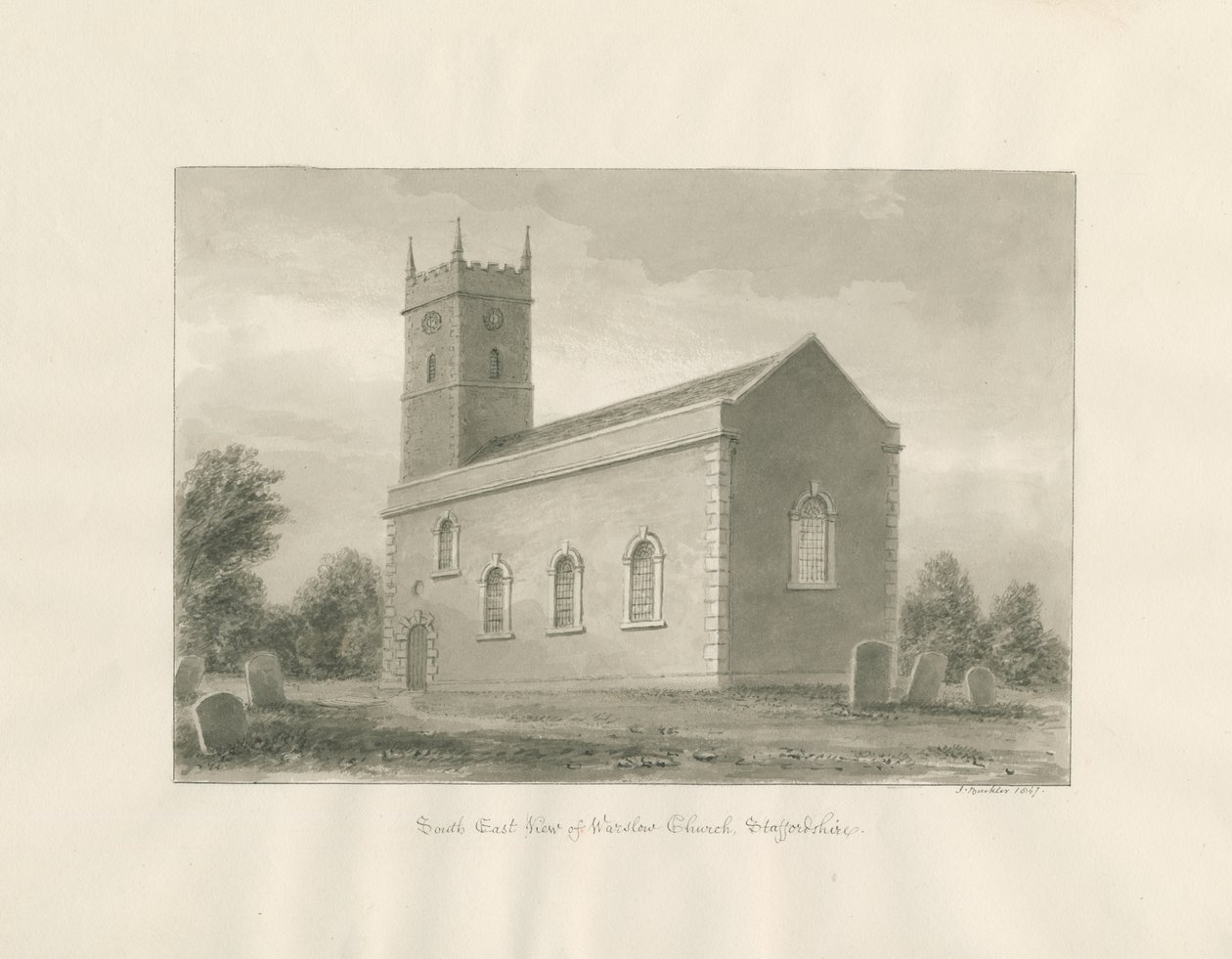 Warslow Church: Sepia-Zeichnung von John Buckler