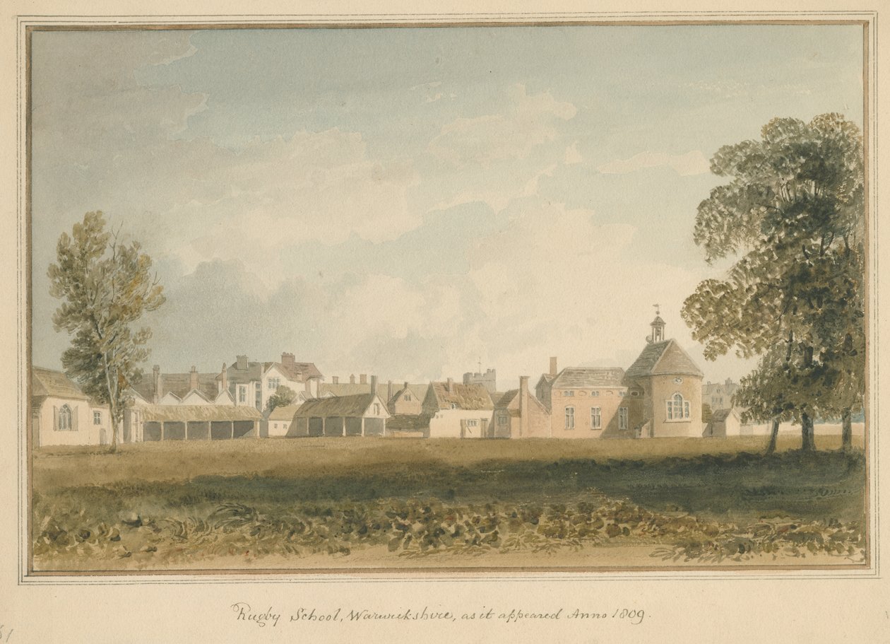 Warwickshire - Rugby Schule, 1809 von John Buckler