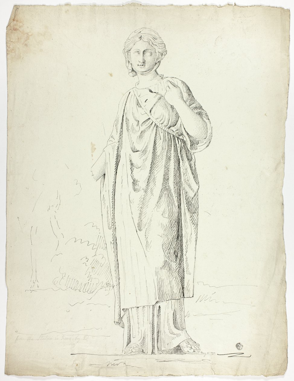 Antike Statue einer stehenden, drapierten Frau von John Downman