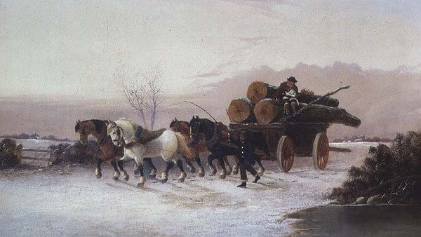 Holzwagen im Schnee von John F. Morris