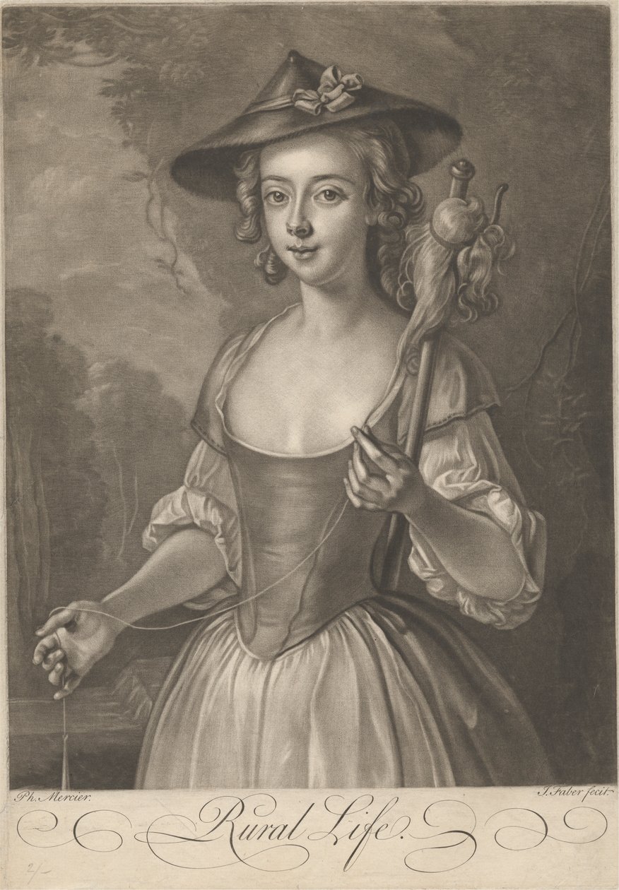 Ein Mädchen spinnt Faden von John Faber the younger