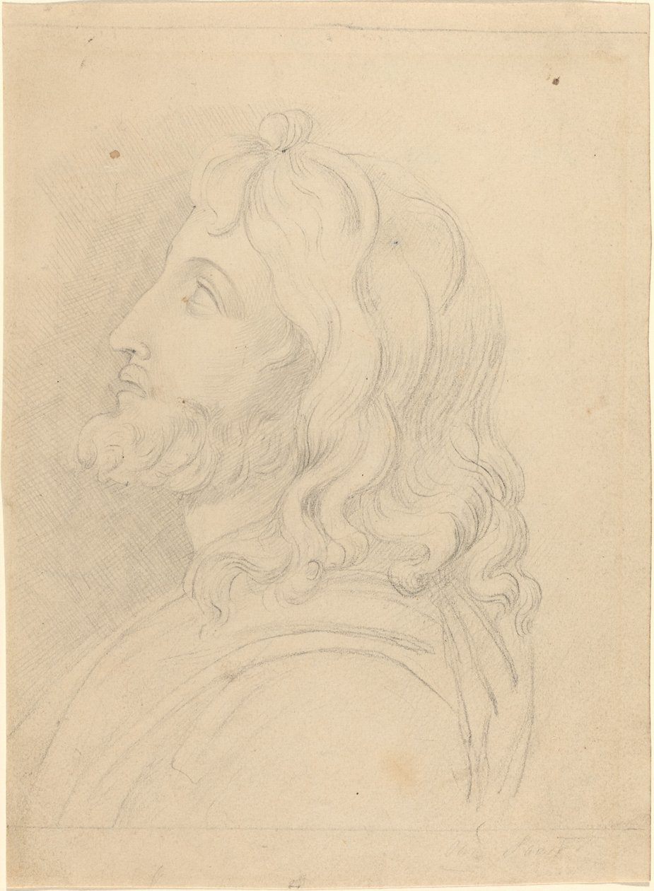 Büste eines bärtigen Mannes, der nach oben schaut von John Flaxman