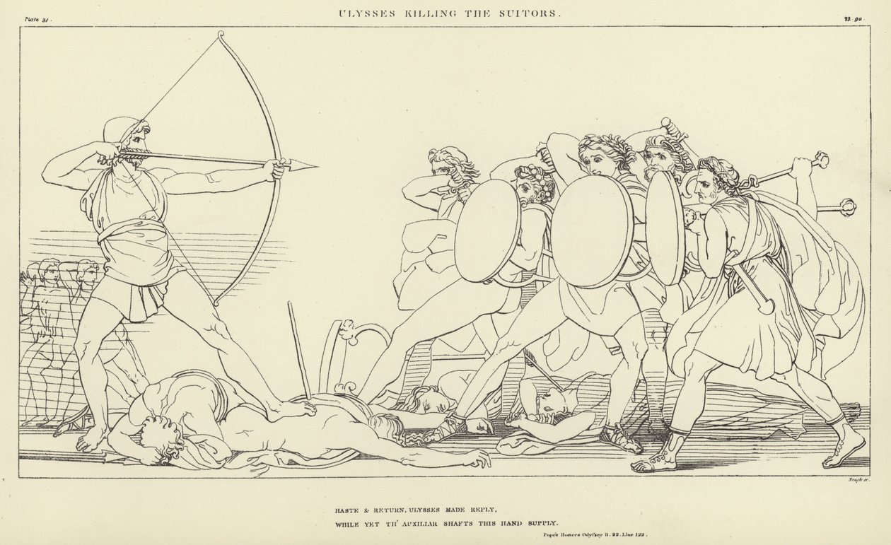 Odysseus tötet die Freier von John Flaxman