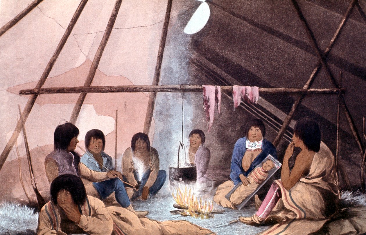 Innenansicht eines Cree-Indianerzeltes, 1823 von John Franklin