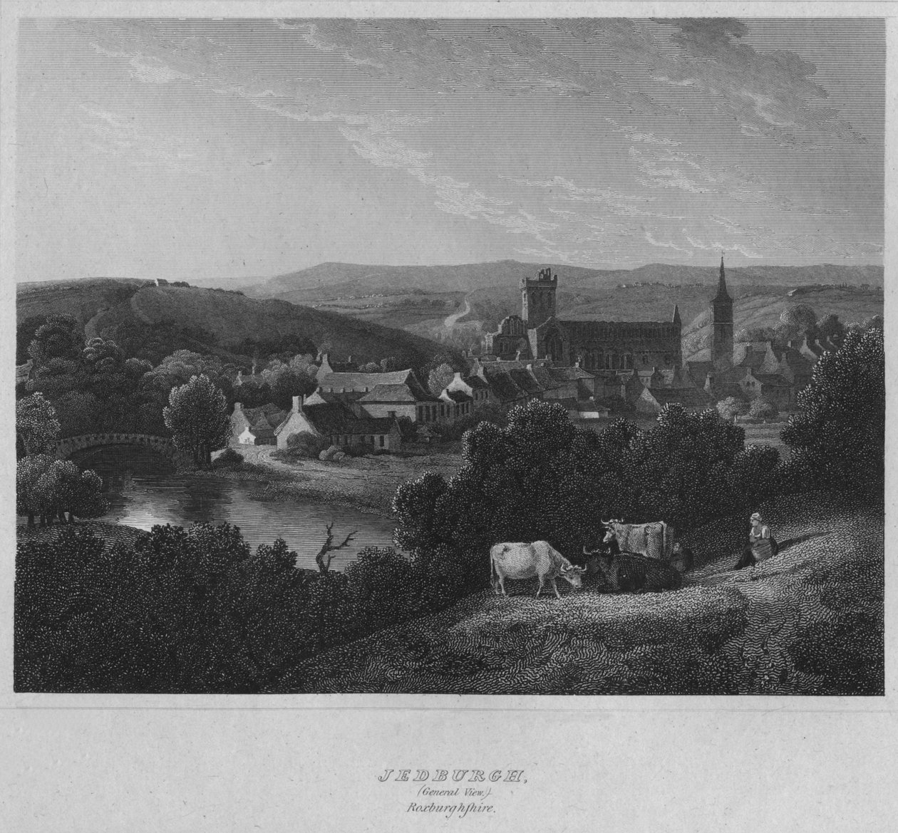Jedburgh, Gesamtansicht. Roxburghshire, 1814 von John Greig