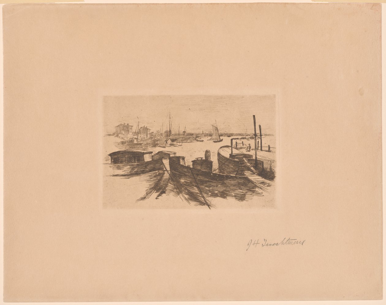 Hafen mit Lastkähnen von John Henry Twachtman