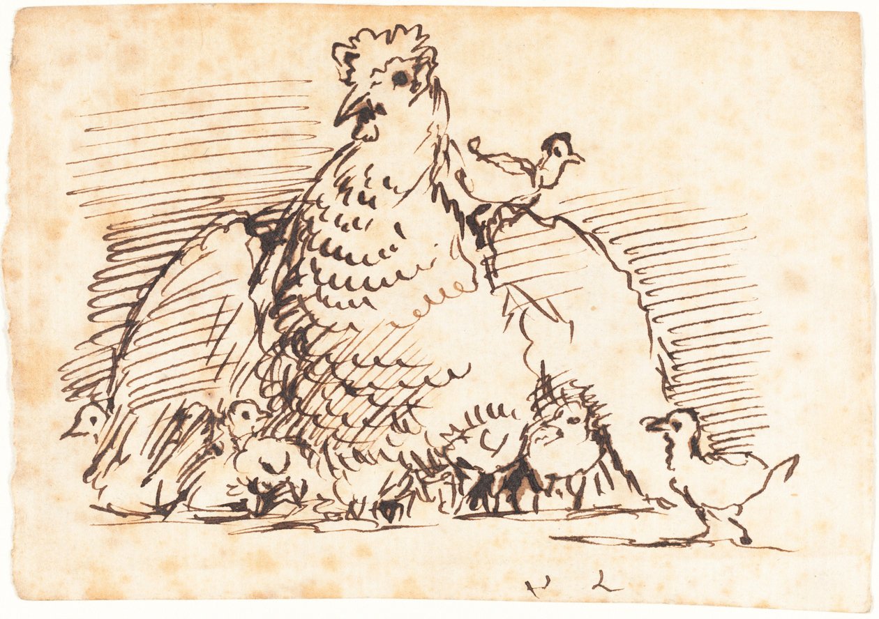 Hühner und Küken von John Linnell