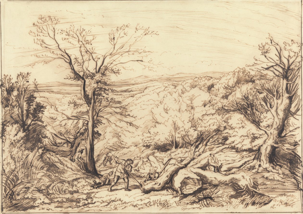 Holzfäller in einem Wald von John Linnell