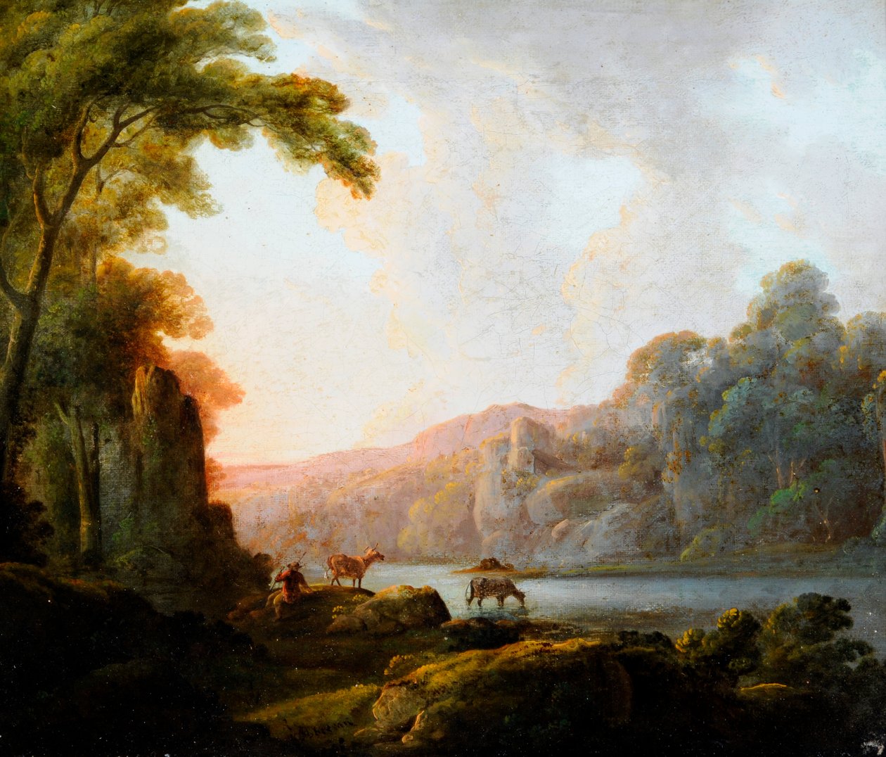 Landschaft am See mit Rindern von John Rathbone