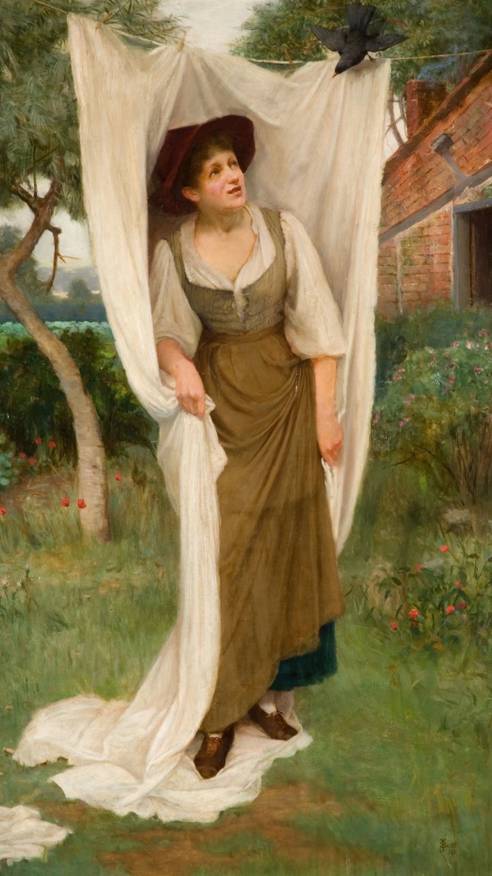 Wäscherin von einer Amsel erschreckt, 1891 von John Scott