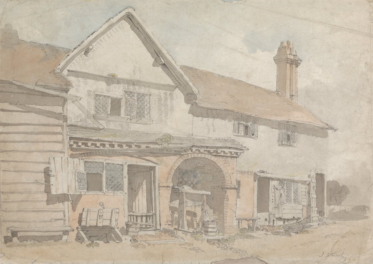 Bauernhaus mit einem Brunnen von John Varley